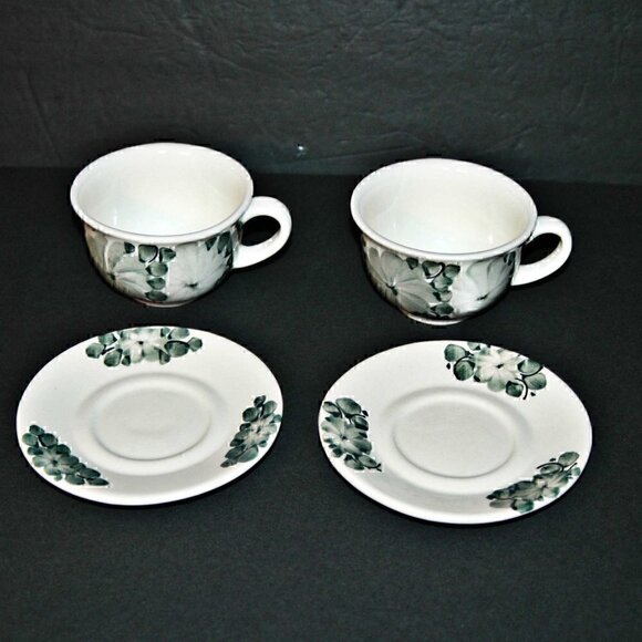 Vintage Polish Cups and Saucers Hand Made and Painted Floral Makers Stamp - Picture 1 of 7